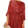 Sequined Tie Waist Dress, Elegant Solid Dress For Club & Party, Women's Clothing