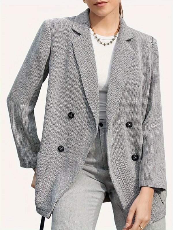 Double Breasted Lapel Pockets Blazer, Elegant Long Sleeve Outwear For Office & Work, Women's Clothing
