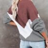 Color Block Crew Neck Pullover Sweater, Casual Long Sleeve Sweater For Fall & Winter, Women's Clothing