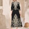 Paisley Print Crew Neck Dress, Elegant Tie Waist Ankle Length Half Sleeve Dress For Spring & Summer, Women's Clothing