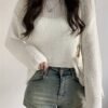 Solid Crew Neck Knitted Top, Casual Long Sleeve Thin Sweater, Women's Clothing