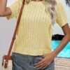 Cable Knitted Crew Neck Sweater, Casual Short Sleeve Pullover Sweater For Spring & Summer, Women's Clothing