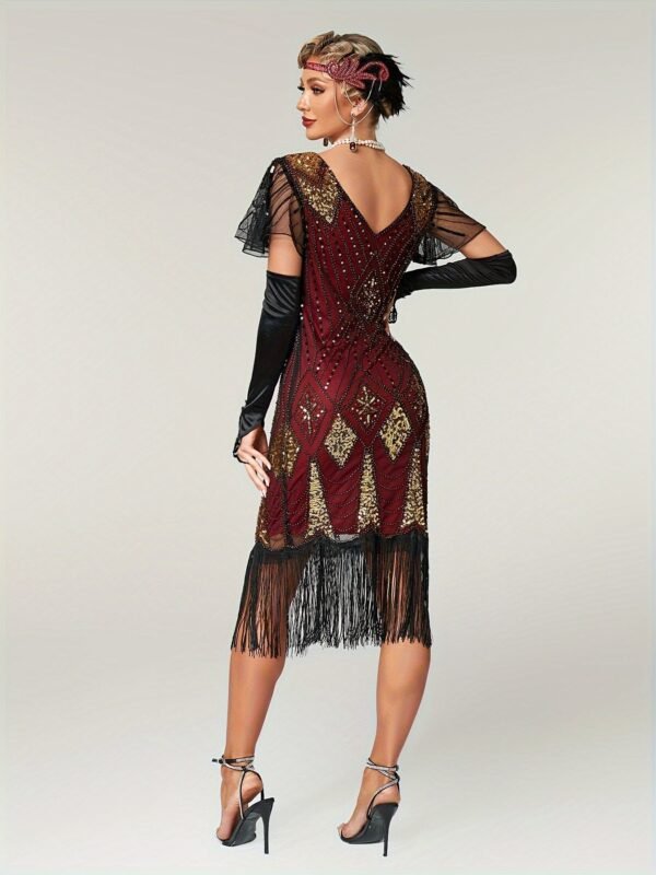 Sequin V Neck Dress, Elegant Fringe Hem Dress For Party & Club, Women's Clothing Wedding/Evening dress/Occasion/Engagement/Ceremony