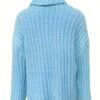 Solid Turtle Neck Chunky Knit Sweater, Casual Long Sleeve Oversized Sweater For Fall & Winter, Women's Clothing