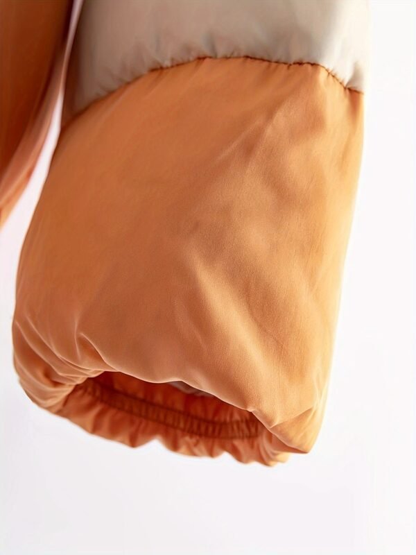 Color Block Puffer Jacket For Women, Stand Collar Warn Winter Sports Jacket, Women's Activewear