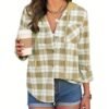 Plaid Print Single Breasted Jacket, Casual Drawstring Outwear For Spring & Fall, Women's Clothing