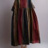 Plus Size Colorblock Stripe Print Loose Dress, Casual Short Sleeve Ruched Dress For Spring & Summer, Women's Plus Size Clothing