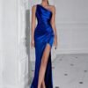 One Shoulder Split Thigh Ruched Dress, Elegant Sleeveless Dress For Party & Banquet, Women's Clothing Wedding/Evening dress/Occasion/Engagement/Ceremony