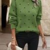 Polka Dot Pattern Knit Sweater, Casual Long Sleeve Crew Neck Sweater, Women's Clothing