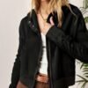Zip-up Panel Textured Hoodie, Casual Long Sleeve Slant Pockets Jacket, Women's Clothing