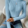 Solid Turtle Neck Cable Knit Sweater, Casual Long Sleeve Slim Sweater, Women's Clothing