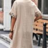 Embroidered Trim Crew Neck Dress, Elegant Simple Short Sleeve Dress For Spring & Summer, Women's Clothing