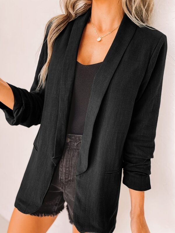 Solid Lapel Blazer Jacket, Casual Long Sleeve Office Work Outerwear, Women's Clothing