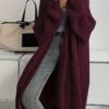 Solid Color Open Front Knitted Cardigan, Casual Long Sleeve Long Length Cardigan For Spring & Fall, Women's Clothing