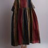 Plus Size Colorblock Stripe Print Loose Dress, Casual Short Sleeve Ruched Dress For Spring & Summer, Women's Plus Size Clothing