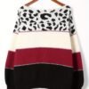 e875be0705d488b9b261770ff77ba1f4.jpg Stylish Color Block Leopard Print Sweater, Crew Neck Long Sleeve Sweater, Casual Tops For Fall & Winter, Women's Clothing