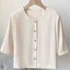 Solid Color Button Front Jacket, Elegant Half Sleeve Jacket For Summer & Spring, Women's Clothing