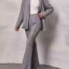 Solid Casual Two-piece Set, Button Up Long Sleeve Top & Pants Outfits, Women's Clothing
