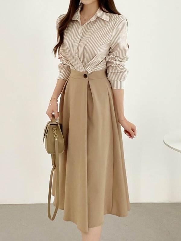 Striped Collared Dress, Casual Short Sleeve Dress For Spring & Summer, Women's Clothing