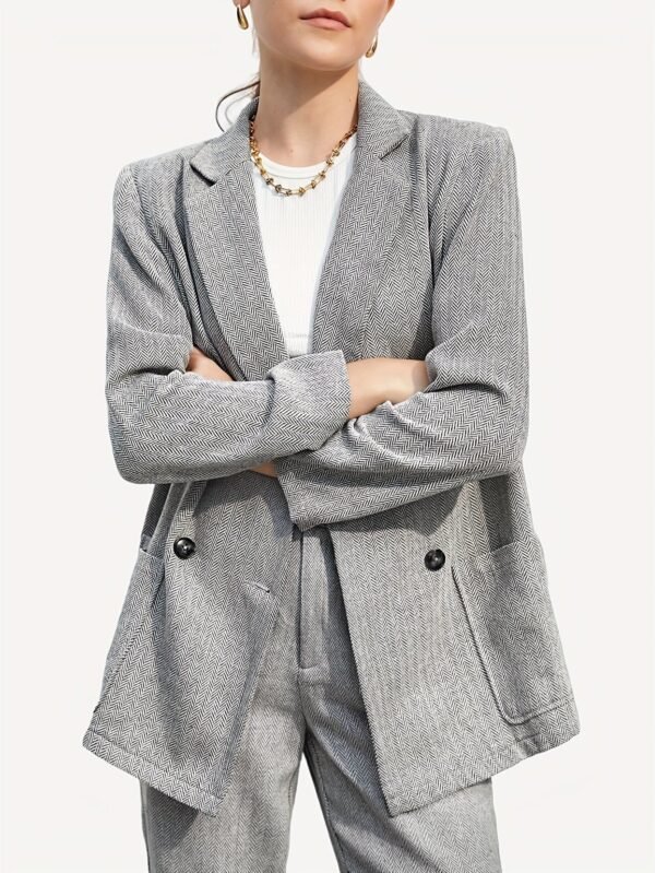 Double Breasted Lapel Pockets Blazer, Elegant Long Sleeve Outwear For Office & Work, Women's Clothing