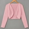 Solid Color Open Front Crop Jacket, Versatile Long Sleeve Outwear For Spring & Fall, Women's Clothing