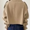 Solid Color Open Front Jacket, Casual Lapel Neck Fake Buttons Long Sleeve Jacket For Spring & Fall, Women's Clothing