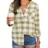 Plaid Print Single Breasted Jacket, Casual Drawstring Outwear For Spring & Fall, Women's Clothing