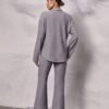 Solid Casual Two-piece Set, Button Up Long Sleeve Top & Pants Outfits, Women's Clothing