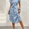 Floral Print Notched Neck Dress, Elegant Batwing Sleeve Dress For Spring & Summer, Women's Clothing