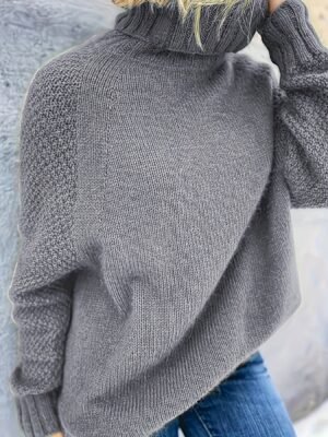 Solid Turtle Neck Loose Pullover Sweater, Casual Long Sleeve Raglan Shoulder Sweater, Women's Clothing