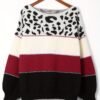 f6fe076ac6846960ec4abb6a43a3fa2e.jpg Stylish Color Block Leopard Print Sweater, Crew Neck Long Sleeve Sweater, Casual Tops For Fall & Winter, Women's Clothing