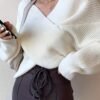Rib-knit V Neck Loose Sweater, Elegant Long Sleeve Sweater For Fall & Winter, Women's Clothing