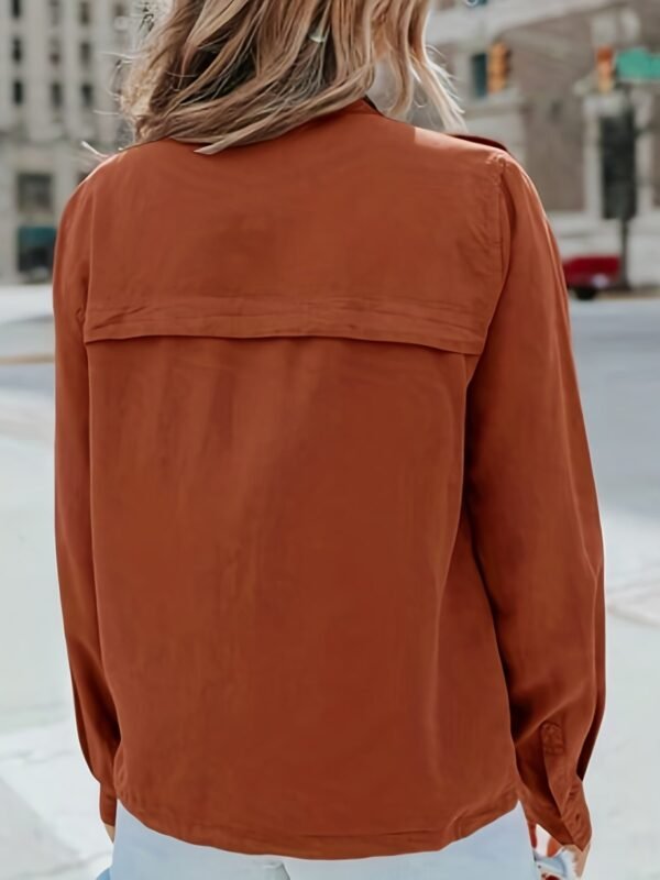 fb2cc2726b2718eb676476cd4fcf9a9b-1.jpg Solid Button Front Jacket, Casual Long Sleeve Zipper Versatile Outerwear, Women's Clothing