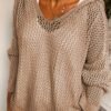 Solid Color Hooded Pullover Sweater, Casual Long Sleeve Cut Out Knitted Sweater For Spring & Summer, Women's Clothing