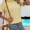 Cable Knitted Crew Neck Sweater, Casual Short Sleeve Pullover Sweater For Spring & Summer, Women's Clothing