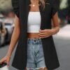 Solid Color Open Front Jacket, Casual Flutter Sleeve Jacket For Spring & Summer, Women's Clothing