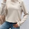 Solid Color Button Decor Pullover Sweatshirt, Casual Long Sleeve Turtle Neck Sweatshirt For Winter & Fall, Women's Clothing